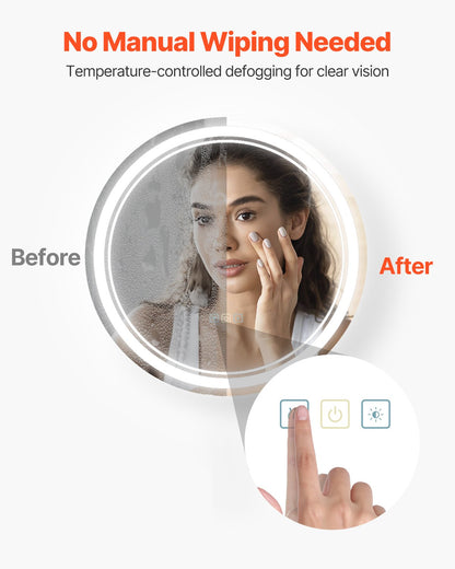 LED bathroom mirror 3 color anti-fog Wall mounted round makeup mirror 60cm