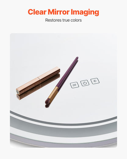 LED bathroom mirror 3 color anti-fog Wall mounted round makeup mirror 60cm