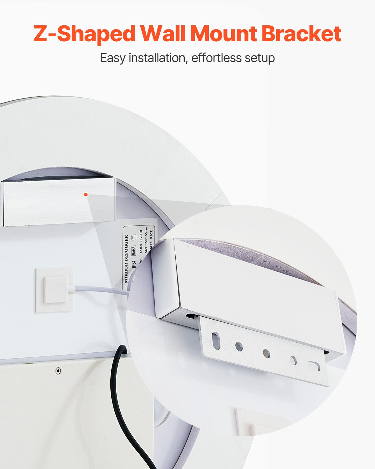 LED bathroom mirror 3 color anti-fog Wall mounted round makeup mirror 60cm