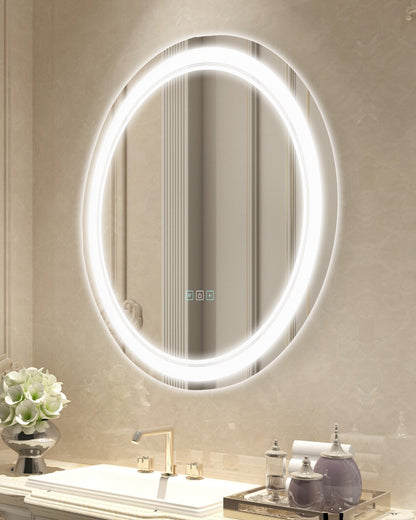LED bathroom mirror 3 color anti-fog Wall mounted round makeup mirror 60cm