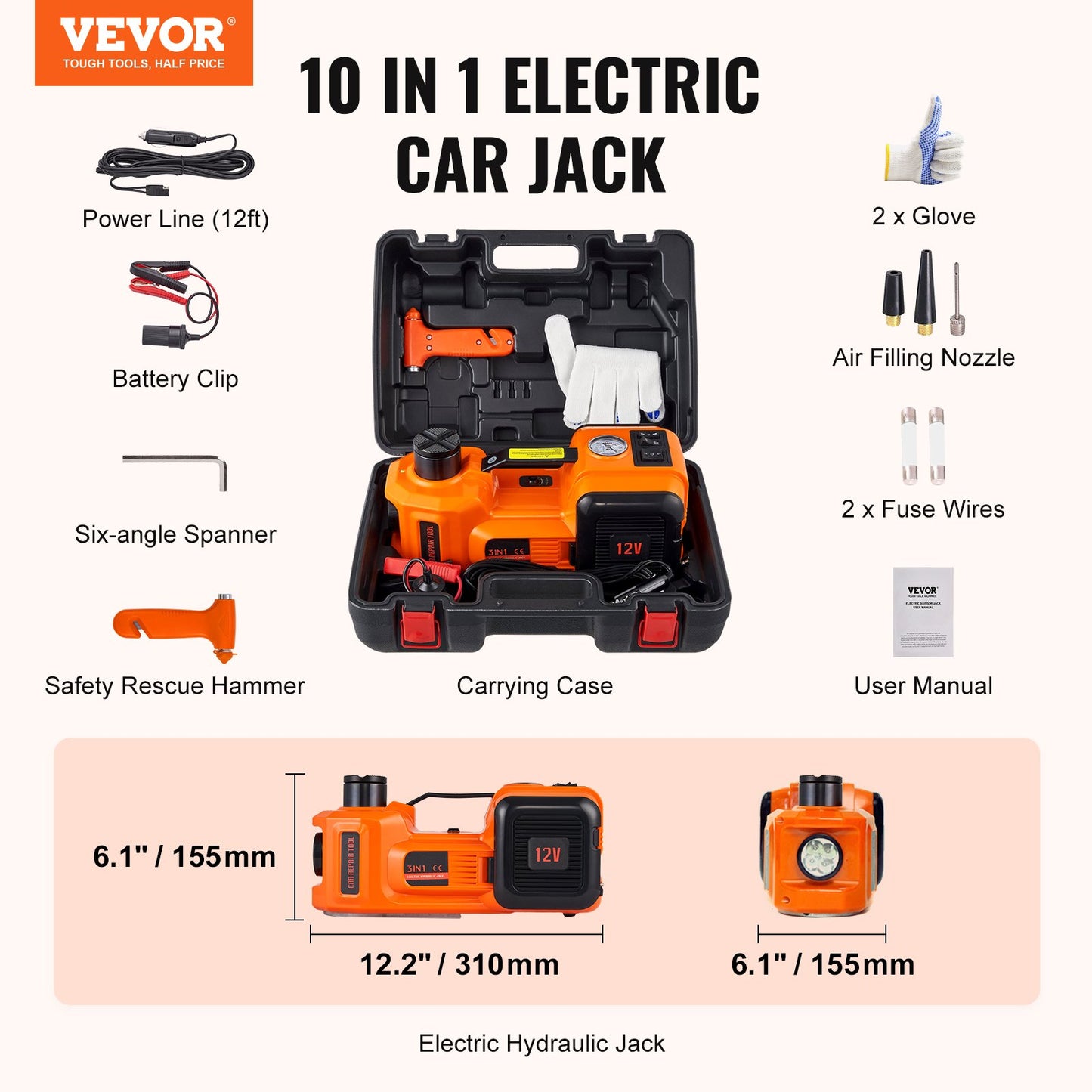 Jack electric hydraulic car floor jack 5 Ton 12V Built-in tire pump