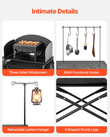 Camping Kitchen Table Portable Outdoor Cook Station Windshield Cabinet