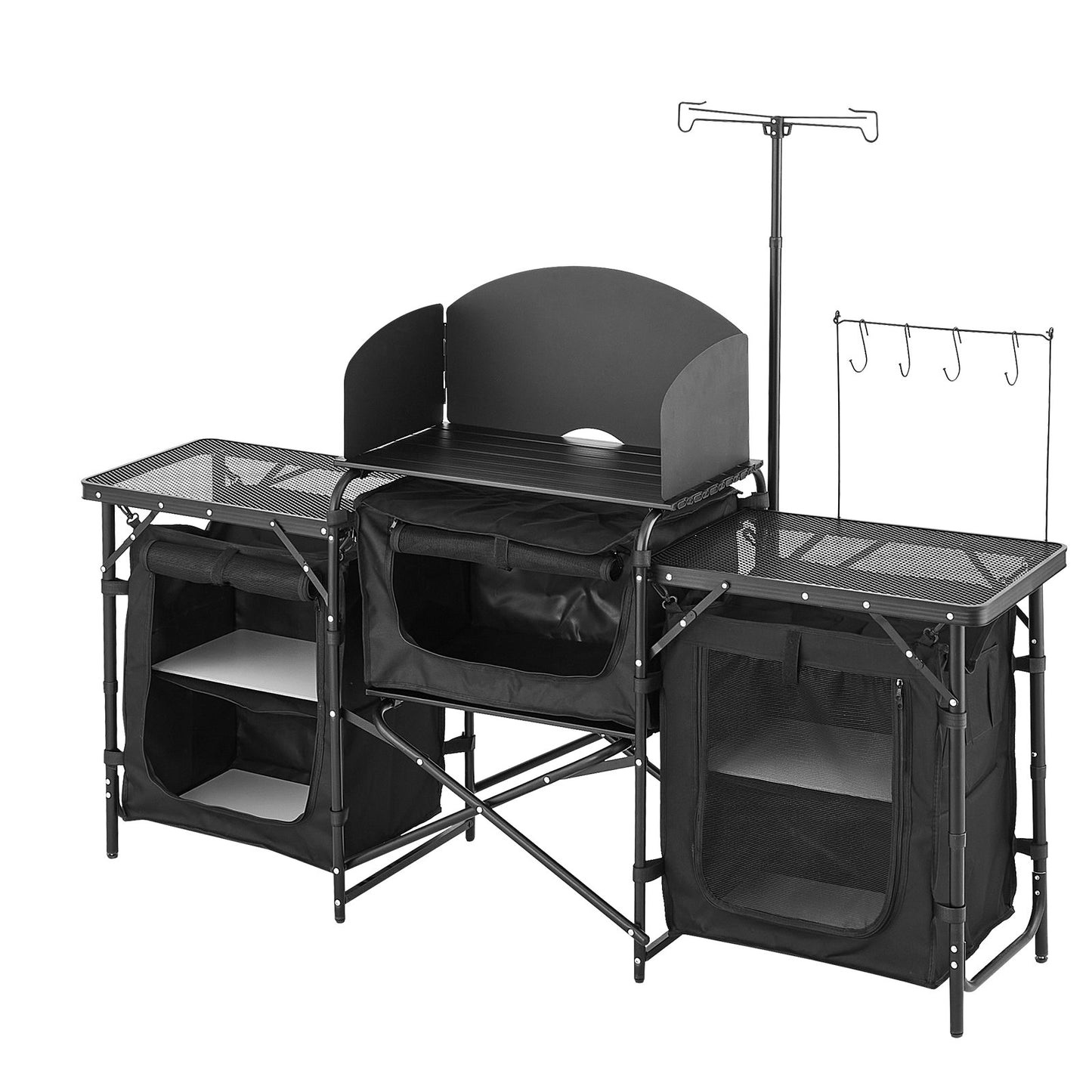 Camping Kitchen Table Portable Outdoor Cook Station Windshield Cabinet
