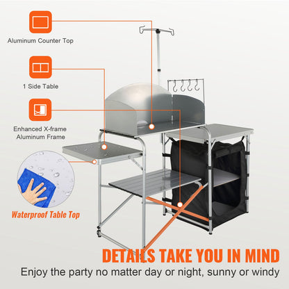 Camping Kitchen Table Foldable Portable Kitchen Table 1 Cabinet &amp; Windshield