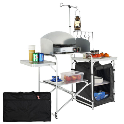 Camping Kitchen Table Foldable Portable Kitchen Table 1 Cabinet &amp; Windshield