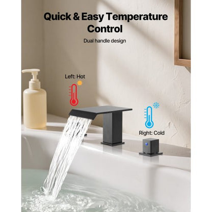 romersk badkarsblandare, 3-håls vattenfallsblandare, badkarsblandare set med 2 handtag, romerska badkarsblandare däckmonterade för husdjurstvätt, babyvård, vuxenbad, mattsvart, rostfritt stål |  EU