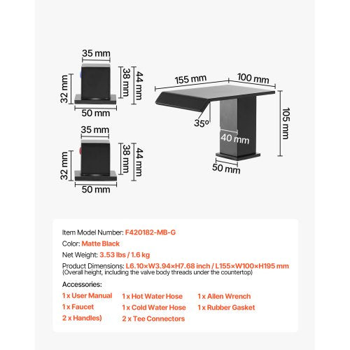 romersk badkarsblandare, 3-håls vattenfallsblandare, badkarsblandare set med 2 handtag, romerska badkarsblandare däckmonterade för husdjurstvätt, babyvård, vuxenbad, mattsvart, rostfritt stål |  EU
