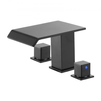 romersk badkarsblandare, 3-håls vattenfallsblandare, badkarsblandare set med 2 handtag, romerska badkarsblandare däckmonterade för husdjurstvätt, babyvård, vuxenbad, mattsvart, rostfritt stål |  EU