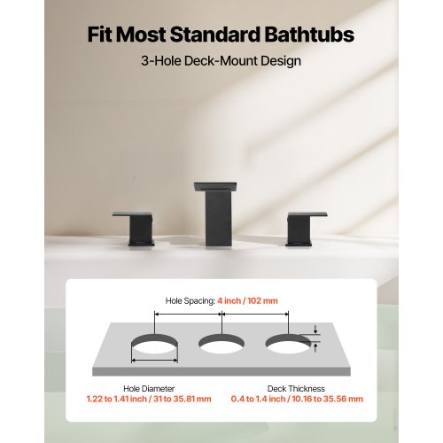 romersk badkarsblandare, badkarsblandareset med 2 handtag, romersk badkarsblandare med vattenfall för husdjurstvätt, babyvård, vuxenbad, mattsvart, rostfritt stål, 3-håls vattenfallsblandare |  EU