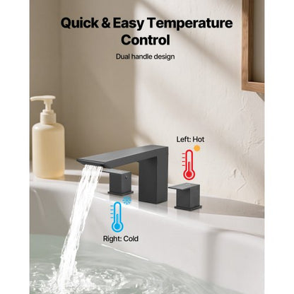 romersk badkarsblandare, badkarsblandareset med 2 handtag, romersk badkarsblandare med vattenfall för husdjurstvätt, babyvård, vuxenbad, mattsvart, rostfritt stål, 3-håls vattenfallsblandare |  EU