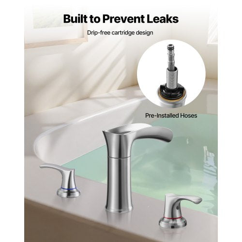 romersk badkarsblandare, 3-håls vattenfallsblandare, badkarsblandare i zinklegering med 2 handtag, däckmonterade badkarsblandare för husdjurstvätt, bad för vuxna, silver, vattenfallspipdesign |  EU