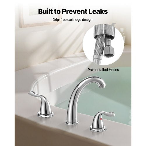 romersk badkarsblandare, 3-håls vattenfallsblandare, badkarsblandare med svanhals och 2 handtag, badkarsblandare för däckmontering för vuxna, silver, hög pip, temperaturkontroll |  EU