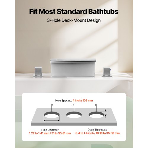 romersk badkarsblandare, badkarsblandare med 3 hål och vattenfall, romerskt badkarsblandareset med 2 handtag, badkarsblandare för däckmontering för husdjurstvätt, babyvård, vuxenbad, silver, dubbelt vattenflöde |  EU