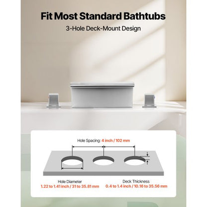 romersk badkarsblandare, badkarsblandare med 3 hål och vattenfall, romerskt badkarsblandareset med 2 handtag, badkarsblandare för däckmontering för husdjurstvätt, babyvård, vuxenbad, silver, dubbelt vattenflöde |  EU