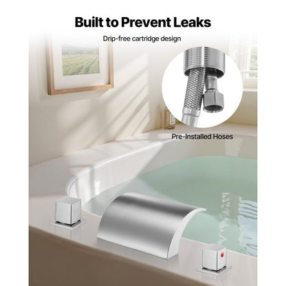 romersk badkarsblandare, badkarsblandare med 3 hål och vattenfall, romerskt badkarsblandareset med 2 handtag, badkarsblandare för däckmontering för husdjurstvätt, babyvård, vuxenbad, silver, dubbelt vattenflöde |  EU