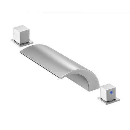 romersk badkarsblandare, badkarsblandare med 3 hål och vattenfall, romerskt badkarsblandareset med 2 handtag, badkarsblandare för däckmontering för husdjurstvätt, babyvård, vuxenbad, silver, dubbelt vattenflöde |  EU