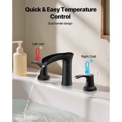 romersk badkarsblandare, 3-håls vattenfallsblandare, badkarsblandare i zinklegering med 2 handtag, romerska badkarsblandare däckmonterade för husdjurstvätt, bad för vuxna, mattsvart, temperaturkontroll |  EU