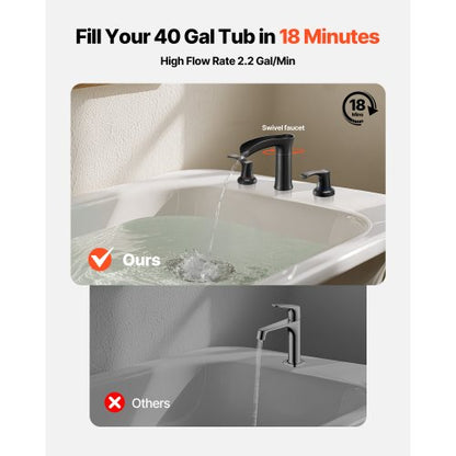 romersk badkarsblandare, 3-håls vattenfallsblandare, badkarsblandare i zinklegering med 2 handtag, däckmonterade badkarsblandare för husdjurstvätt, bad för vuxna, oljegnidnad brons, droppfri |  EU