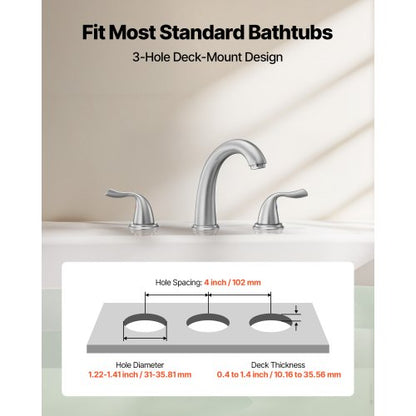 romersk badkarsblandare, 3-håls vattenfallsblandare, badkarsblandare med svanhals och 2 handtag, badkarsblandare för däckmontering för vuxna, borstat rostfritt stål, hög pip |  EU