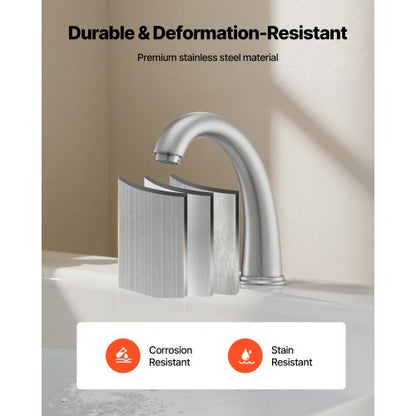 romersk badkarsblandare, 3-håls vattenfallsblandare, badkarsblandare med svanhals och 2 handtag, badkarsblandare för däckmontering för vuxna, borstat rostfritt stål, hög pip |  EU