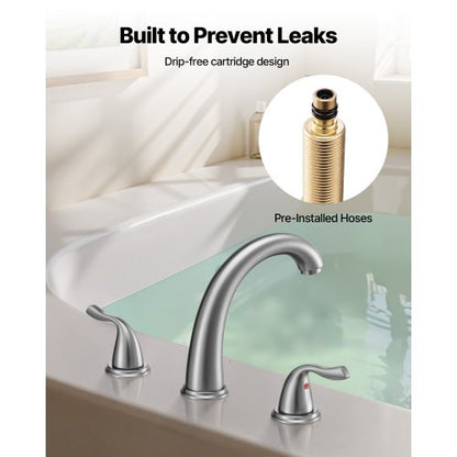 romersk badkarsblandare, 3-håls vattenfallsblandare, badkarsblandare med svanhals och 2 handtag, badkarsblandare för däckmontering för vuxna, borstat rostfritt stål, hög pip |  EU