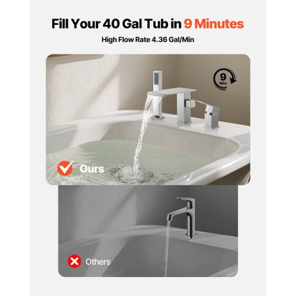 romersk badkarsblandare, badkarsblandare med 3 hål och vattenfall, utbredda romerska badkarsblandare med duschmunstycke och 1 handtag, romerska badkarsblandare för husdjurstvätt, bad för vuxna, borstat rostfritt stål |  EU