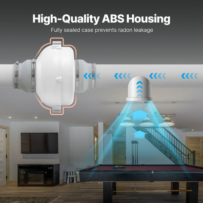 4" to 4.5" Radon Mitigation Fan System Quiet 380CFM Inline Duct Waterproof