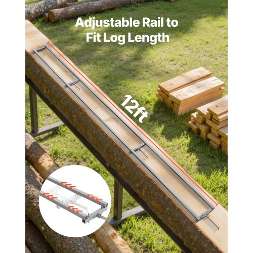 Skenstyrningssystem, 3,66 m 4 tvärstänger kedjesågssatser, sågrälssystem i aluminium som fungerar med motorsåg, 2 kilar, justerbart skenstyrningssystem för byggare och träarbetare |  EU