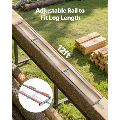 Skenstyrningssystem, 3,66 m 4 tvärstänger kedjesågssatser, sågrälssystem i aluminium som fungerar med motorsåg, 2 kilar, justerbart skenstyrningssystem för byggare och träarbetare |  EU