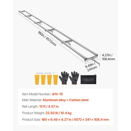Skenstyrningssystem, 4,57 m 6 tvärstänger motorsågssatser, sågfrässystem i aluminium som fungerar med motorsåg, 4 kilar, justerbart skenstyrningssystem för byggare och träarbetare |  EU