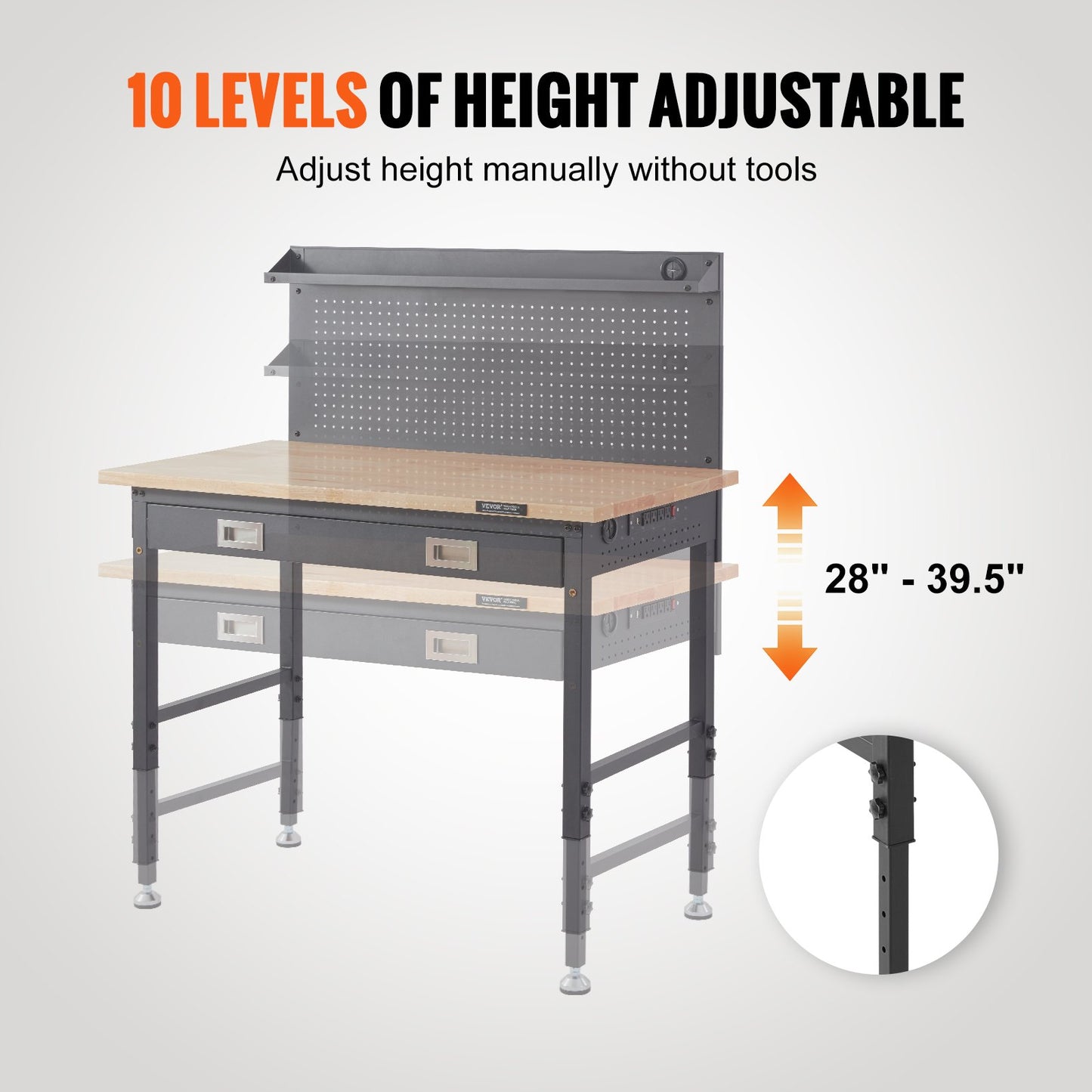 Multifunctional Solid Wood Workbench 48x24" with Pegboard Power Outlet