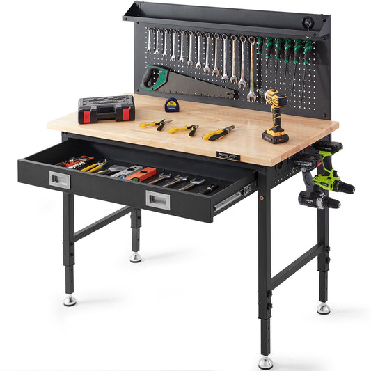 Multifunctional Solid Wood Workbench 48x24" with Pegboard Power Outlet