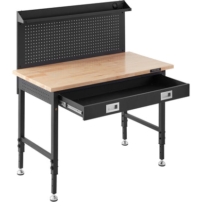 Multifunctional Solid Wood Workbench 48x24" with Pegboard Power Outlet
