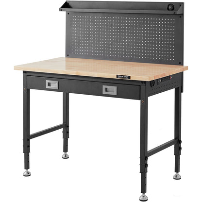 Multifunctional Solid Wood Workbench 48x24" with Pegboard Power Outlet