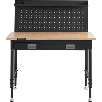 Multifunctional Solid Wood Workbench 48x24" with Pegboard Power Outlet