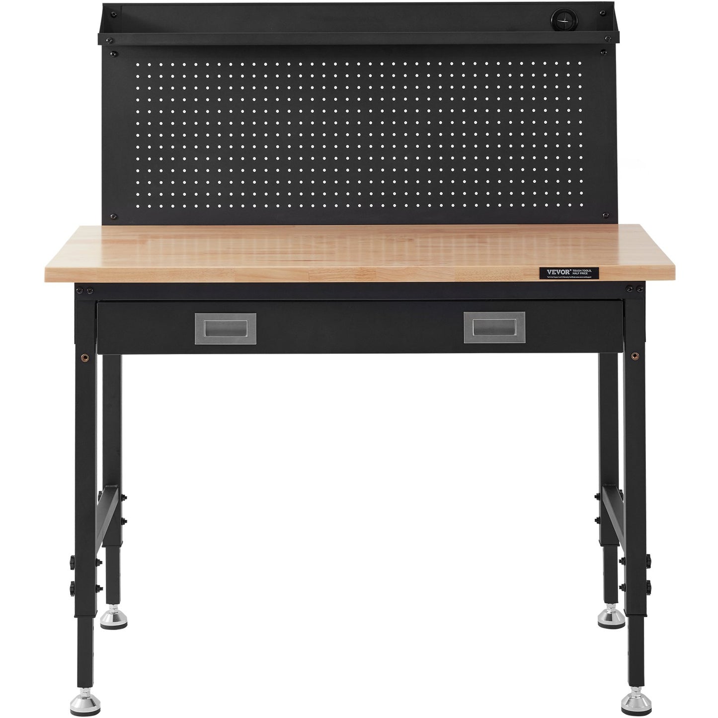 Multifunctional Solid Wood Workbench 48x24" with Pegboard Power Outlet