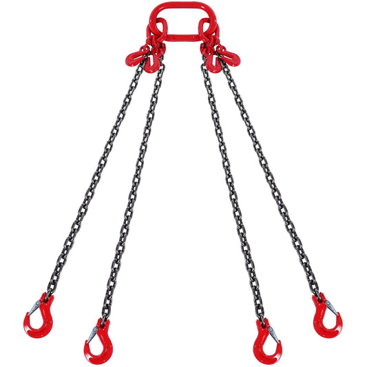 5/16" x 10" Chain Sling 4 Leg G80 Lifting Chain with Grab Hooks 11000 lbs