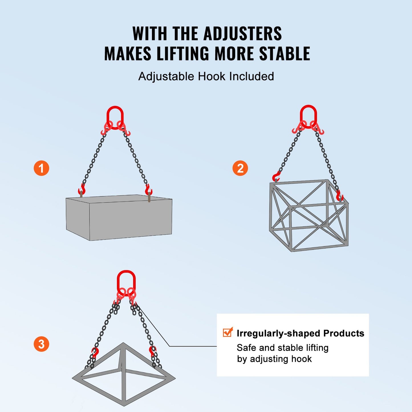 3/8" x 6" Chain Sling 2 Leg G80 Lifting Chain with Grab Hooks 11000 lbs