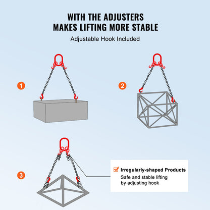 3/8" x 6" Chain Sling 2 Leg G80 Lifting Chain with Grab Hooks 11000 lbs