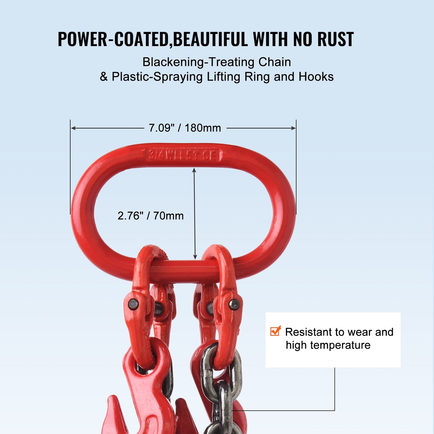 3/8" x 6" Chain Sling 2 Leg G80 Lifting Chain with Grab Hooks 11000 lbs