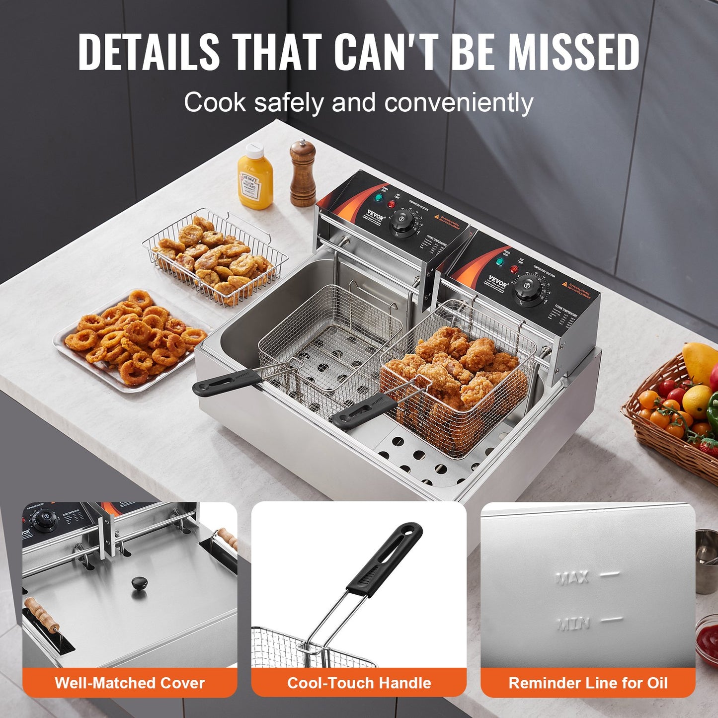 Kommersiell elektrisk fritös 2500W 12L rostfritt stål Uppgradering 200°C