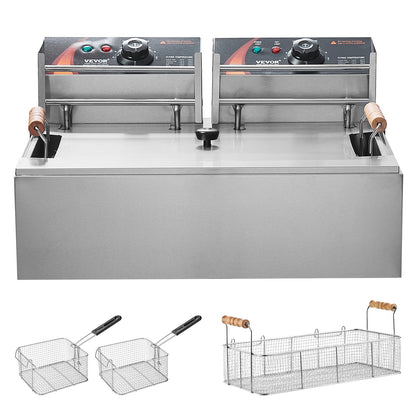 Kommersiell elektrisk fritös 2500W 12L rostfritt stål Uppgradering 200°C