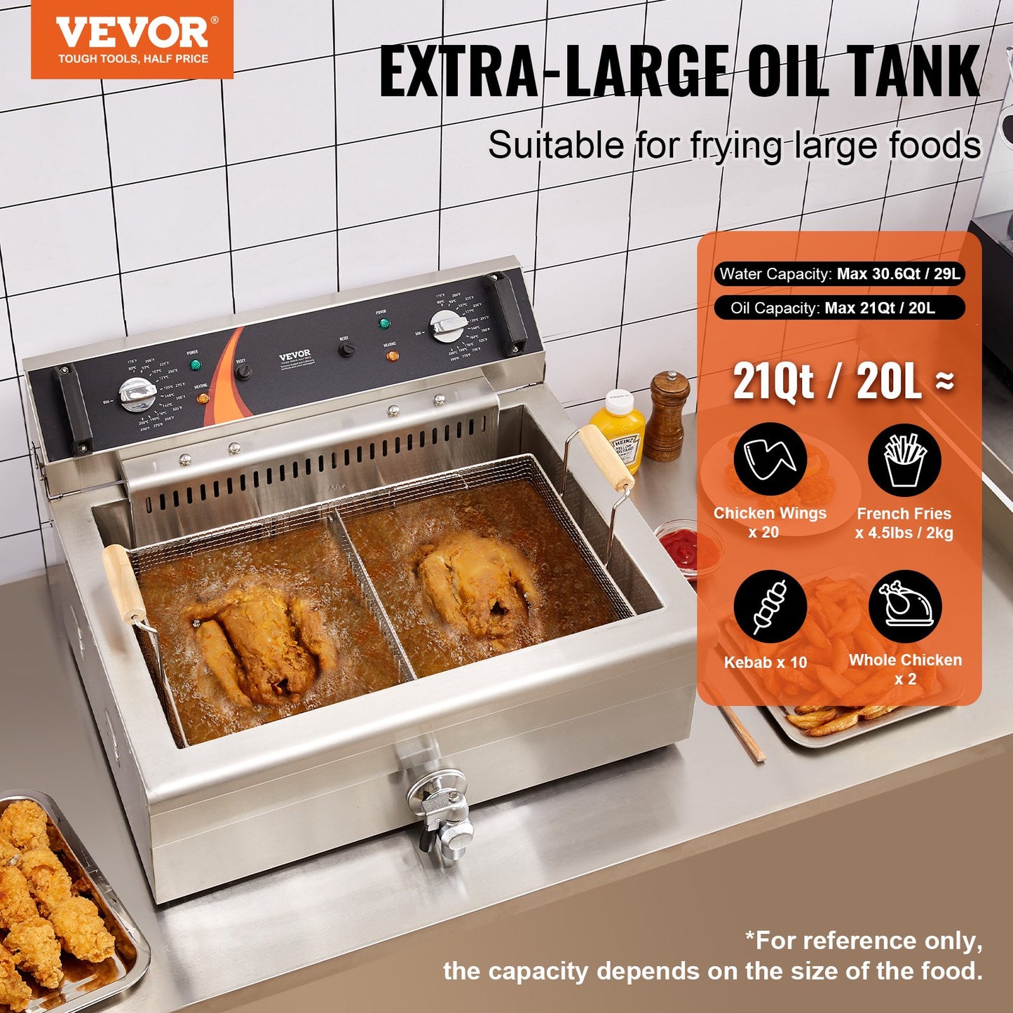 Commercial Electric Deep Fryer Deep Fryer Countertop 3000W 30.6Qt/29L