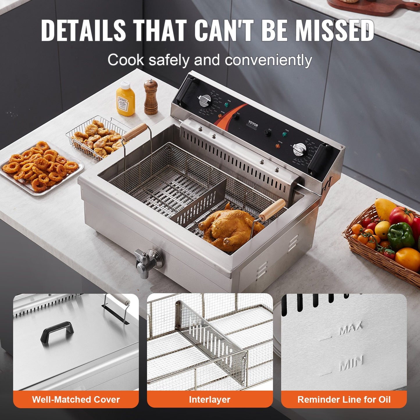 Commercial Electric Deep Fryer Deep Fryer Countertop 3000W 30.6Qt/29L