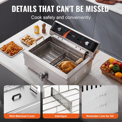 Commercial Electric Deep Fryer Deep Fryer Countertop 3000W 30.6Qt/29L