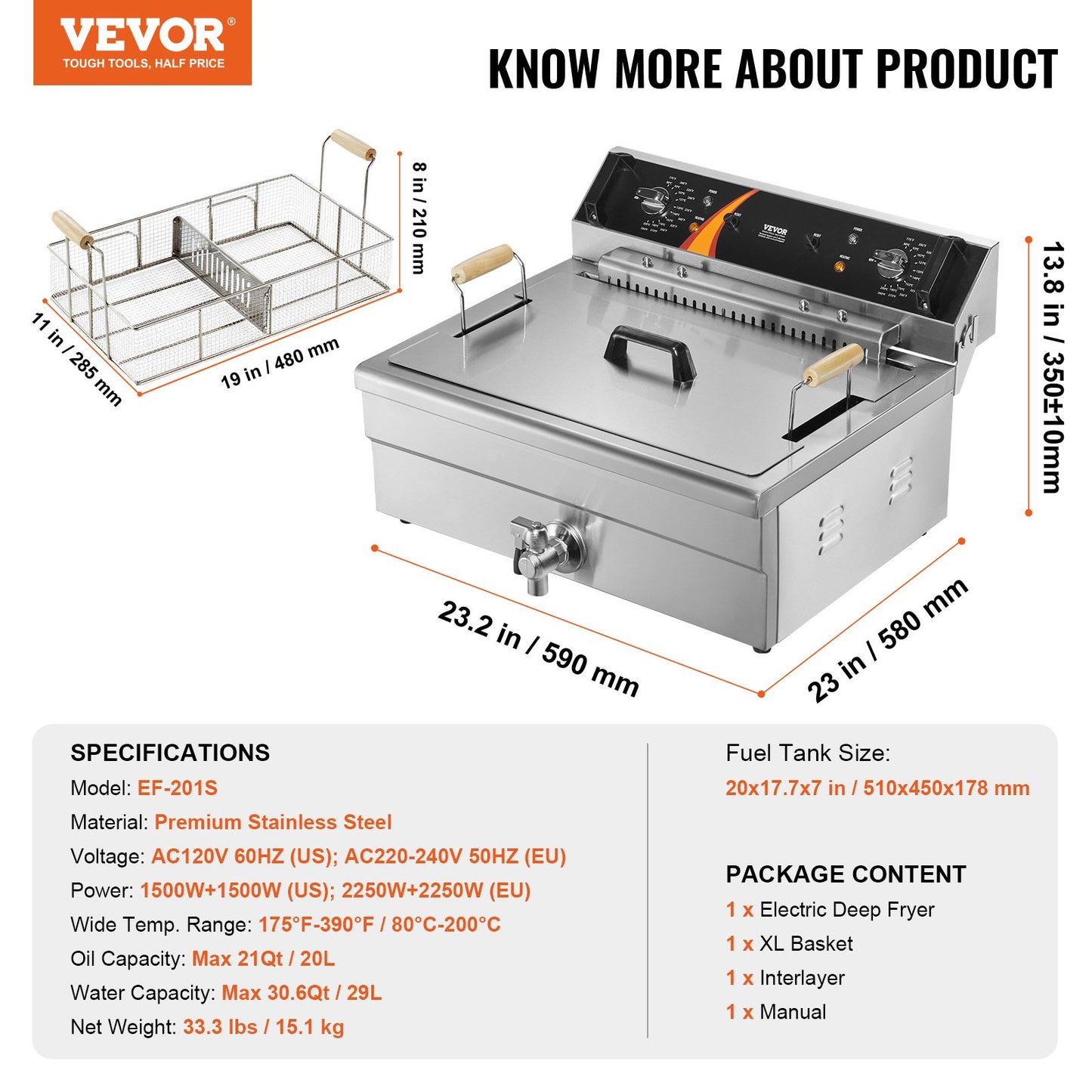 Commercial Electric Deep Fryer Deep Fryer Countertop 3000W 30.6Qt/29L