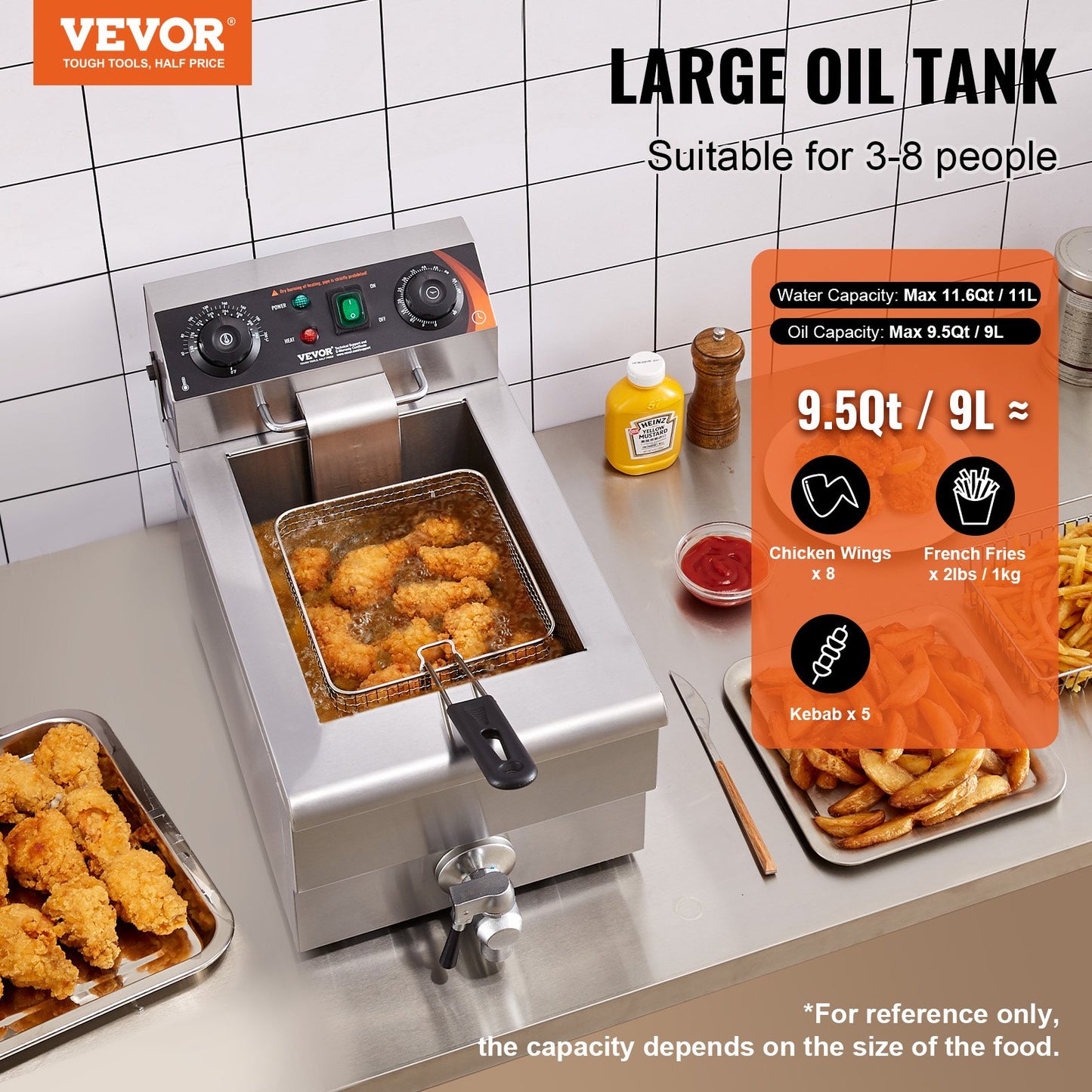 Kommersiell elektrisk fritös 3000W 9L rostfritt stål Uppgradering 200°C