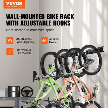 Bike Holder Wall Mounted Garage Bike Holder for 4 Bikes + 2 Helmets