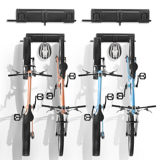 Bike Holder Wall Mounted Garage Bike Holder for 4 Bikes + 2 Helmets