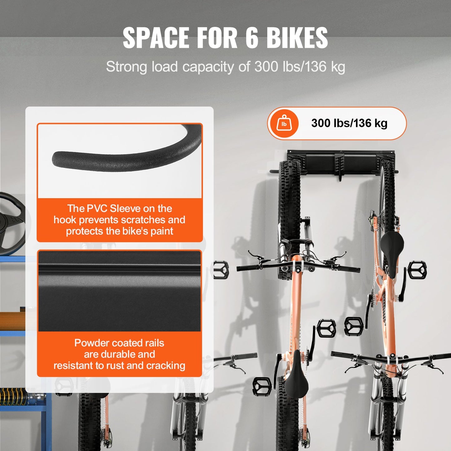 Cykelhållare Väggmonterad garagecykelhållare för 6 cyklar + 3 hjälmar